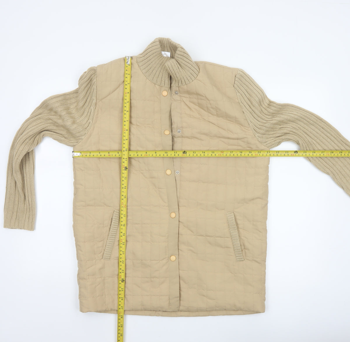 Damart Women’s Beige M Quilted Padded Knit Sleeve Mid-Length Jacket