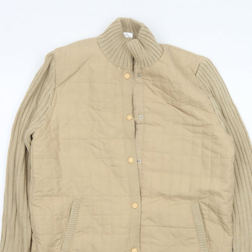 Damart Women’s Beige M Quilted Padded Knit Sleeve Mid-Length Jacket