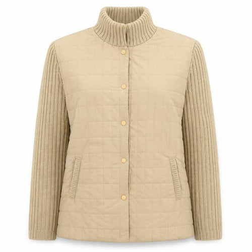 Damart Women’s Beige M Quilted Padded Knit Sleeve Mid-Length Jacket