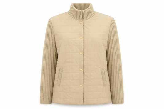 Damart Women’s Beige M Quilted Padded Knit Sleeve Mid-Length Jacket