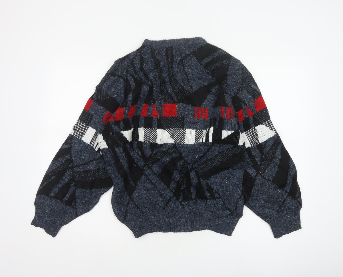 Brand and care label for Aviator men’s blue m chunky knit geometric retro 90s jumper