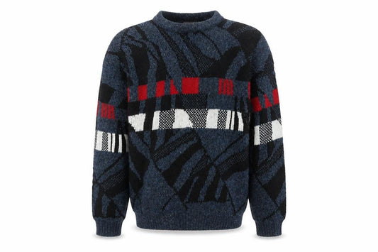 Aviator Mens Blue M Chunky Knit Geometric Retro 90s Pullover Jumper
