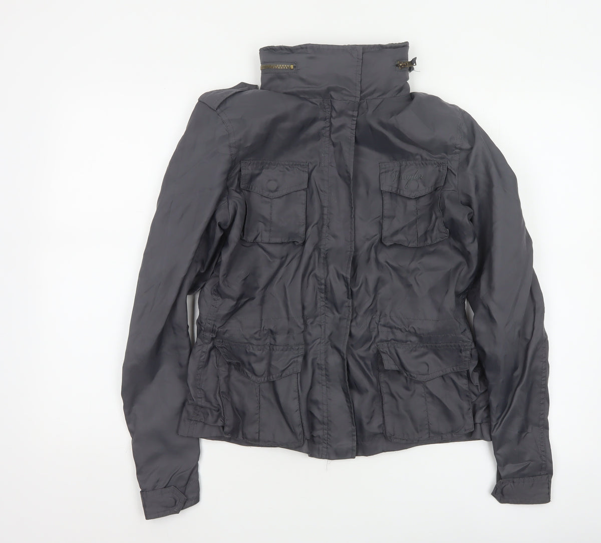 Back view of Wrangler Women’s Black M Military Jacket Collared Logo Pocket Zip