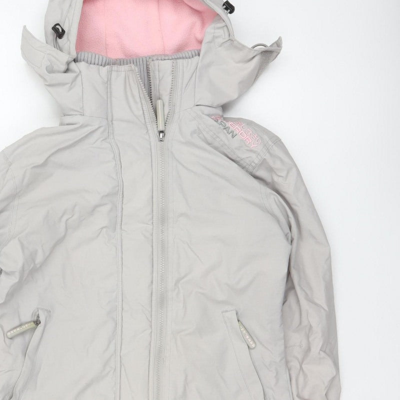 Superdry Japan Women’s Grey Pink Hooded Ski Jacket M Full Zip