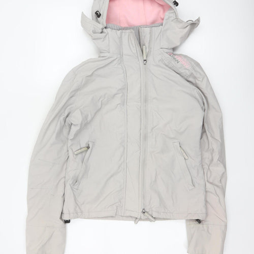 Superdry Japan Women’s Grey Pink Hooded Ski Jacket M Full Zip