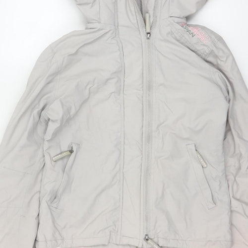 Superdry Japan Women’s Grey Pink Hooded Ski Jacket M Full Zip