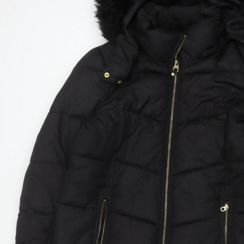 Joules Women’s Black UK 20 Faux Fur Hood Padded Puffer Coat