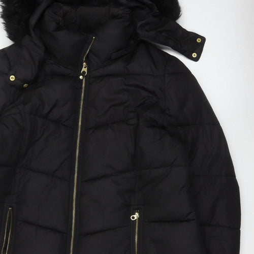 Joules Women’s Black UK 20 Faux Fur Hood Padded Puffer Coat