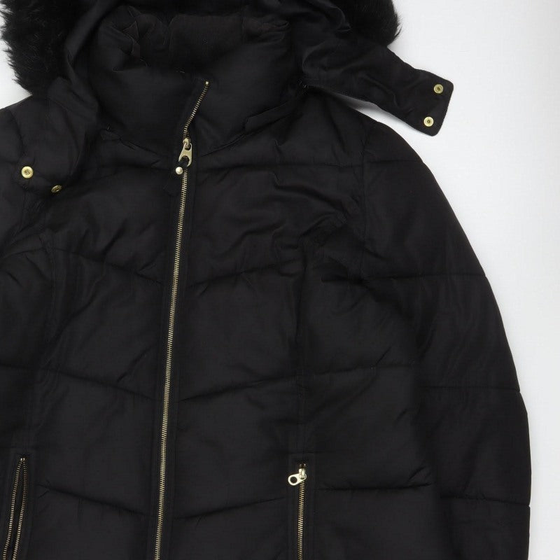 Joules Women’s Black UK 20 Faux Fur Hood Padded Puffer Coat