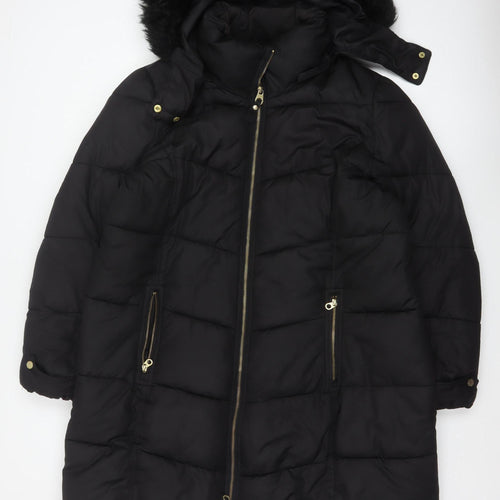 Joules Women’s Black UK 20 Faux Fur Hood Padded Puffer Coat