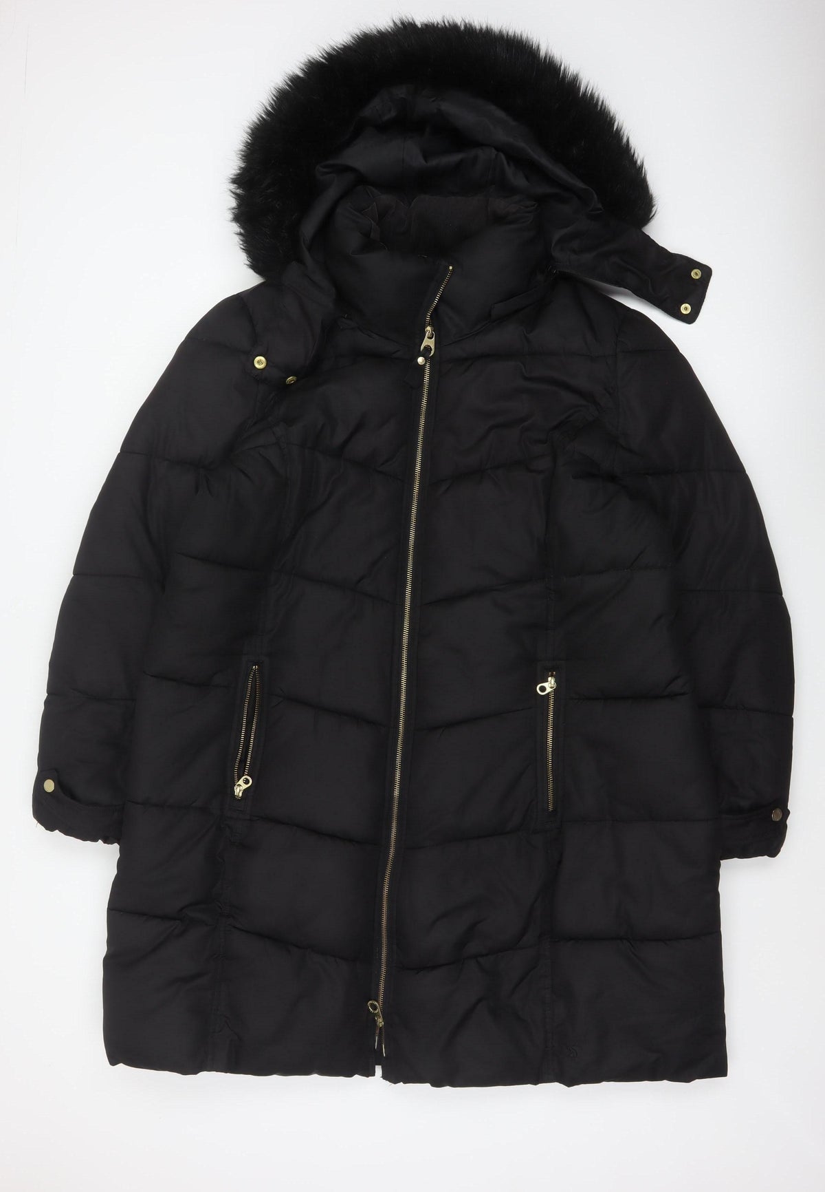 Joules Women’s Black UK 20 Faux Fur Hood Padded Puffer Coat