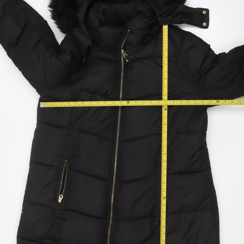 Joules Women’s Black UK 20 Faux Fur Hood Padded Puffer Coat
