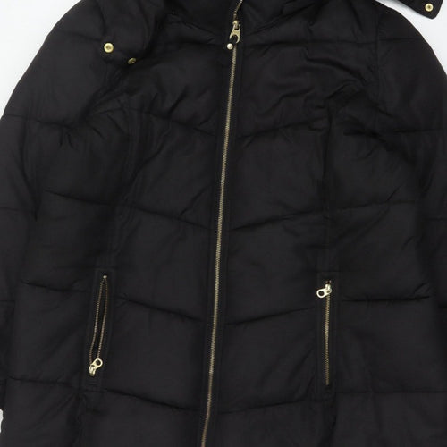 Joules Women’s Black UK 20 Faux Fur Hood Padded Puffer Coat