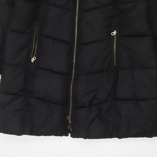 Joules Women’s Black UK 20 Faux Fur Hood Padded Puffer Coat