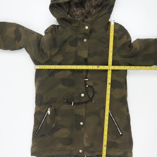 Divided H&M Women Green Camo UK 8 Hooded Faux Fur Parka Coat