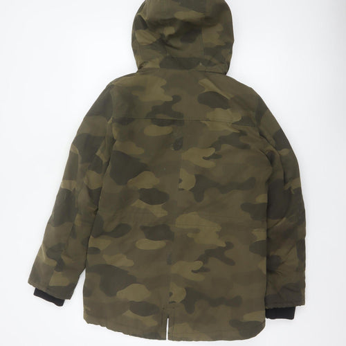 Divided H&M Women Green Camo UK 8 Hooded Faux Fur Parka Coat