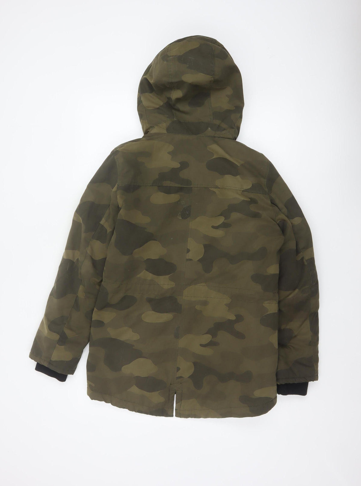 Divided H&M Women Green Camo UK 8 Hooded Faux Fur Parka Coat