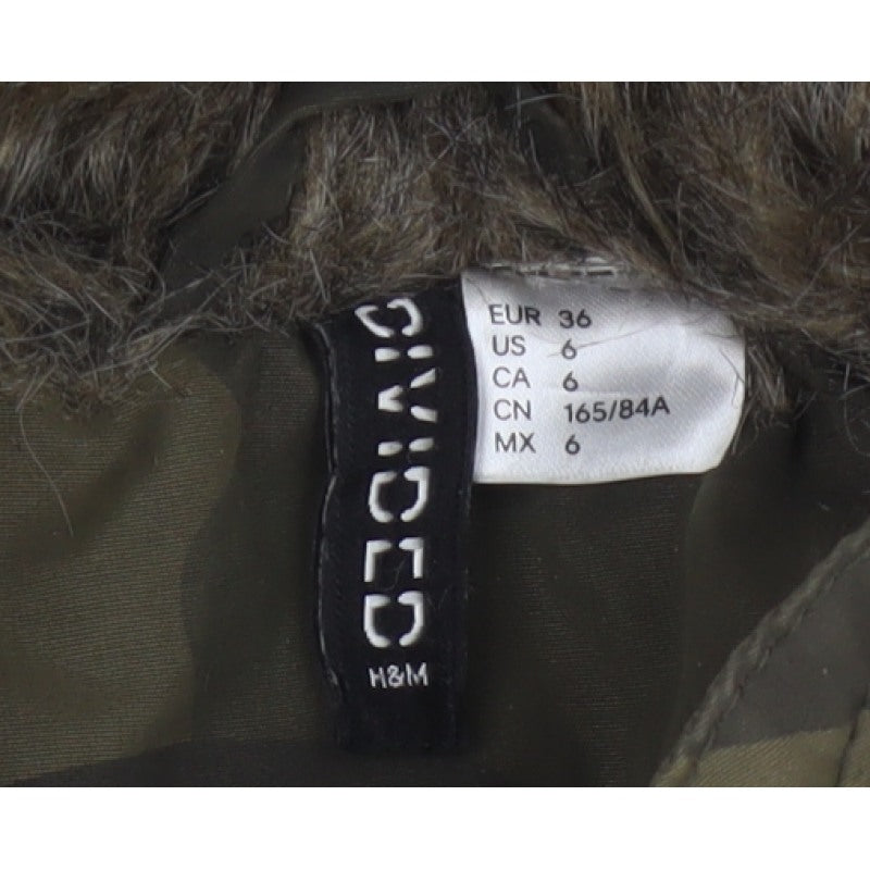Divided H&M Women Green Camo UK 8 Hooded Faux Fur Parka Coat