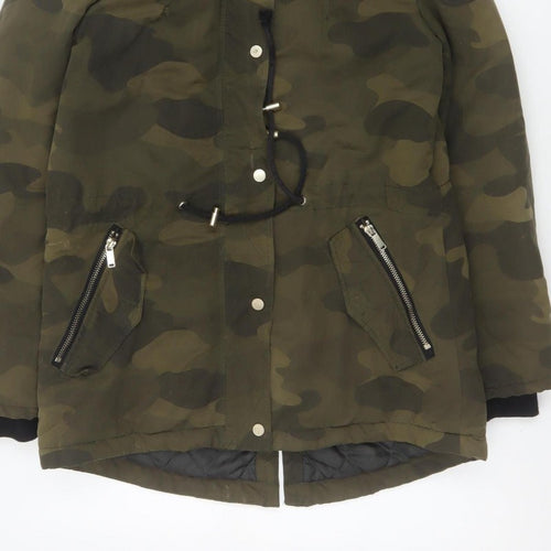 Divided H&M Women Green Camo UK 8 Hooded Faux Fur Parka Coat