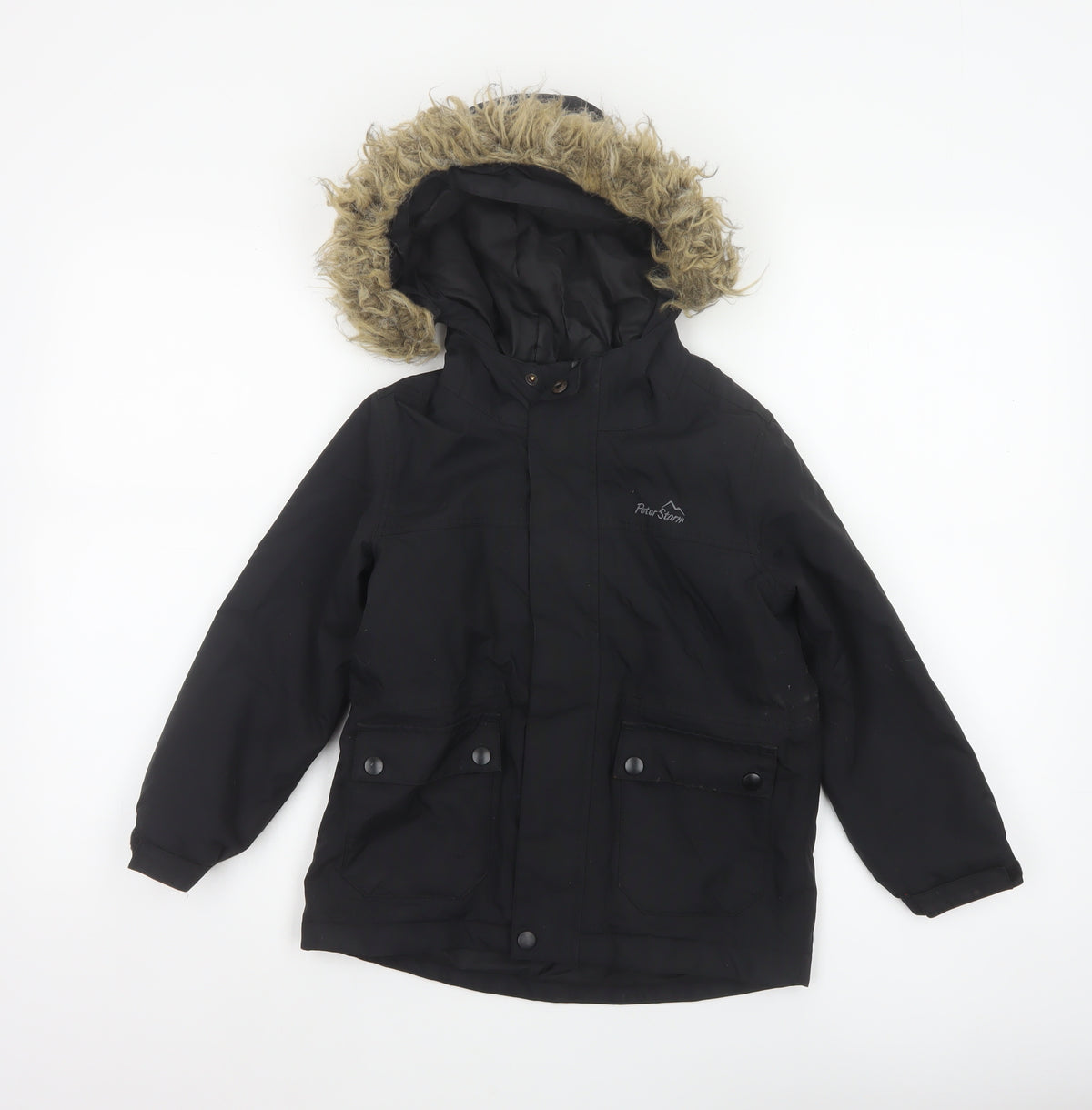 Peter Storm Boys Black 5-6 Years Hooded Faux Fur Padded Parka Coat