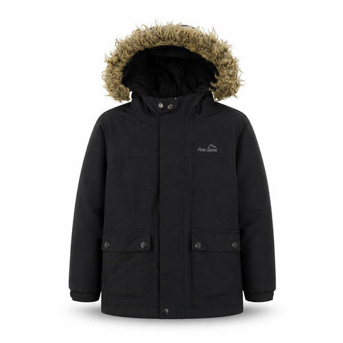 Peter Storm Boys Black 5-6 Years Hooded Faux Fur Padded Parka Coat