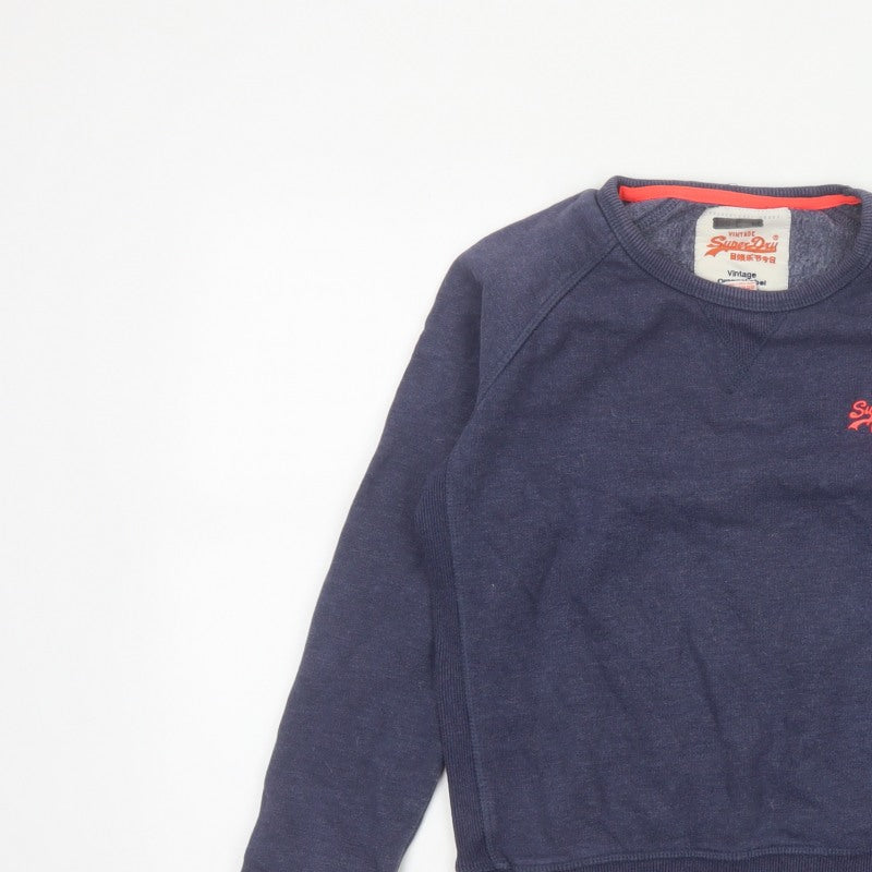 Superdry Women Blue S Pullover Sweatshirt Vintage Orange Label Logo