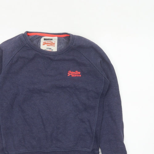 Superdry Women Blue S Pullover Sweatshirt Vintage Orange Label Logo