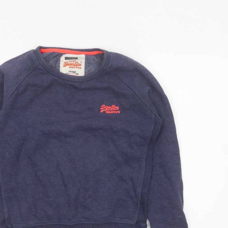 Superdry Women Blue S Pullover Sweatshirt Vintage Orange Label Logo