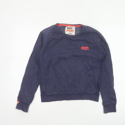 Superdry Women Blue S Pullover Sweatshirt Vintage Orange Label Logo
