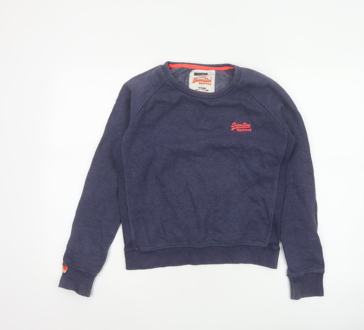 Superdry Women Blue S Pullover Sweatshirt Vintage Orange Label Logo