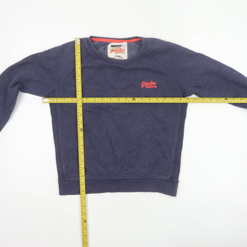 Superdry Women Blue S Pullover Sweatshirt Vintage Orange Label Logo