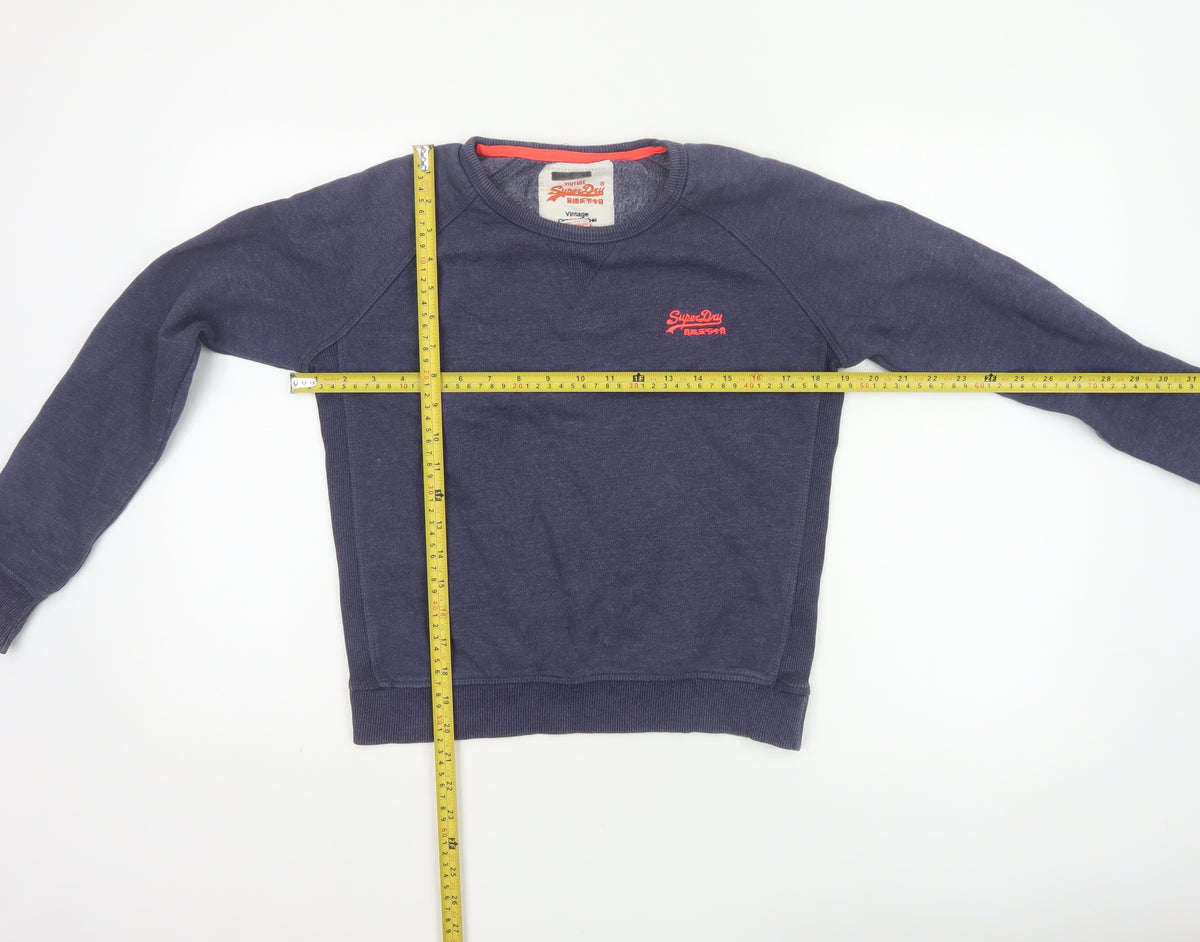 Superdry Women Blue S Pullover Sweatshirt Vintage Orange Label Logo