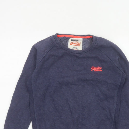 Superdry Women Blue S Pullover Sweatshirt Vintage Orange Label Logo