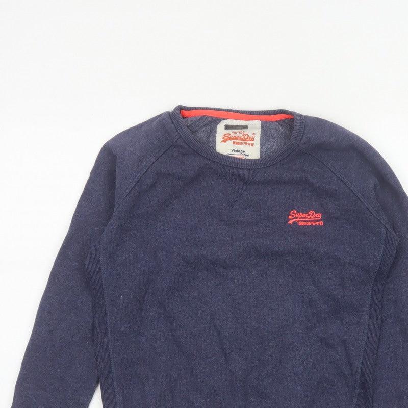 Superdry Women Blue S Pullover Sweatshirt Vintage Orange Label Logo