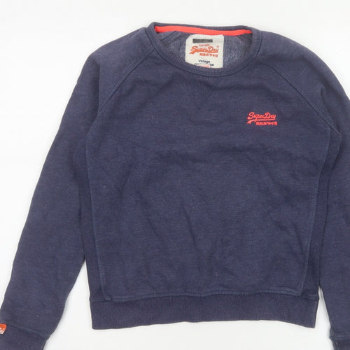 Superdry Women Blue S Pullover Sweatshirt Vintage Orange Label Logo