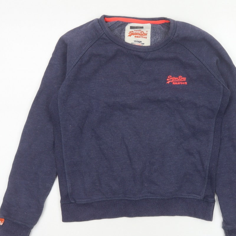 Superdry Women Blue S Pullover Sweatshirt Vintage Orange Label Logo