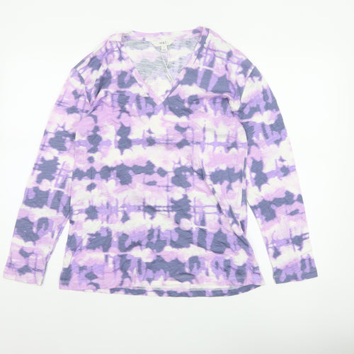 Marks and Spencer Women Purple Size 8 Wrap V-Neck Jersey Blouse