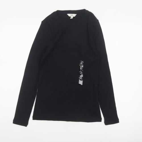 Marks and Spencer Women Black Size 12 Slim Ribbed Long Sleeve T-Shirt