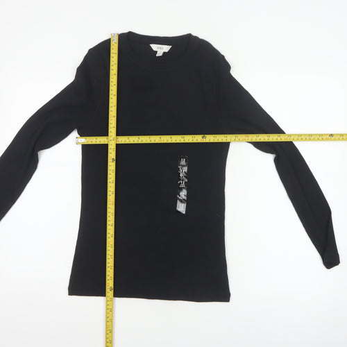 Marks and Spencer Women Black Size 12 Slim Ribbed Long Sleeve T-Shirt