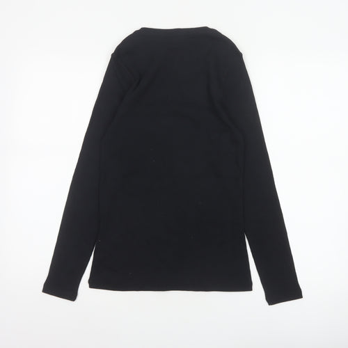 Marks and Spencer Women Black Size 12 Slim Ribbed Long Sleeve T-Shirt