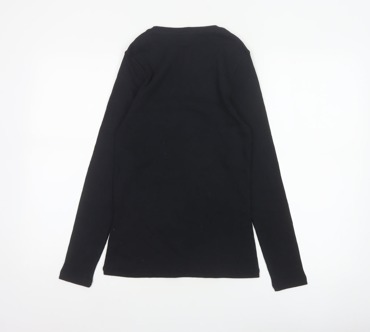 Marks and Spencer Women Black Size 12 Slim Ribbed Long Sleeve T-Shirt