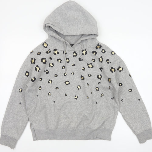 Next Women’s Grey Leopard Print Gold Foil Pullover Hoodie XS