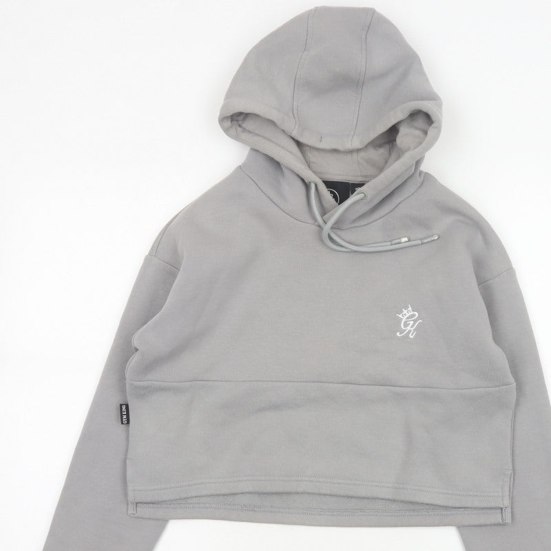 Additional view of Gym King Women’s Grey, size UK 10, Cropped Pullover Hoodie Logo