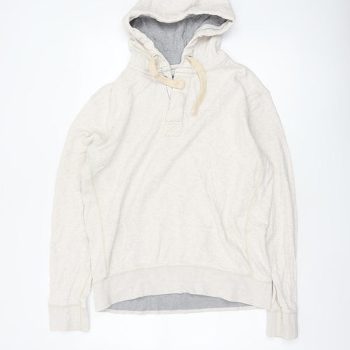 Fat Face Men’s Beige M Hooded Henley Button Pullover Cotton Hoodie