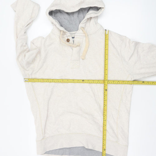 Fat Face Men’s Beige M Hooded Henley Button Pullover Cotton Hoodie