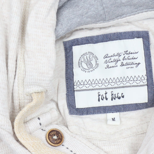Fat Face Men’s Beige M Hooded Henley Button Pullover Cotton Hoodie