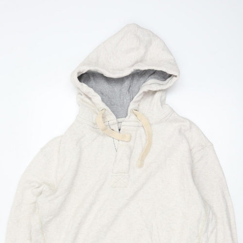 Fat Face Men’s Beige M Hooded Henley Button Pullover Cotton Hoodie