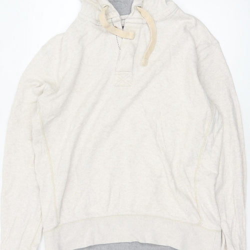 Fat Face Men’s Beige M Hooded Henley Button Pullover Cotton Hoodie