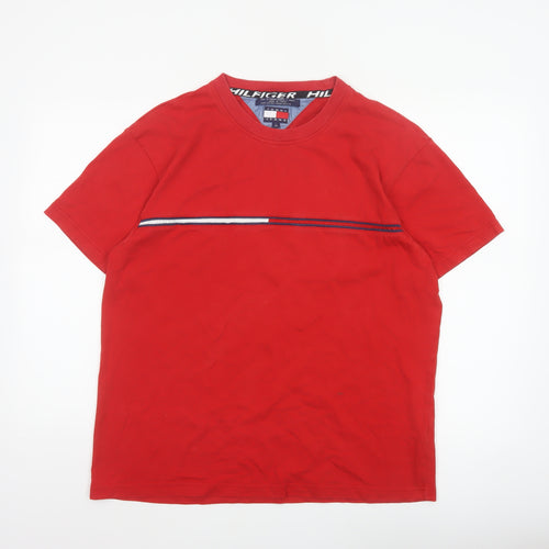 Tommy Jeans Men’s Red L Cotton Colourblock Stripe Crew Neck T-Shirt