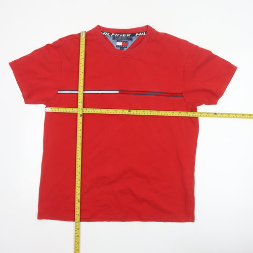 Tommy Jeans Men’s Red L Cotton Colourblock Stripe Crew Neck T-Shirt